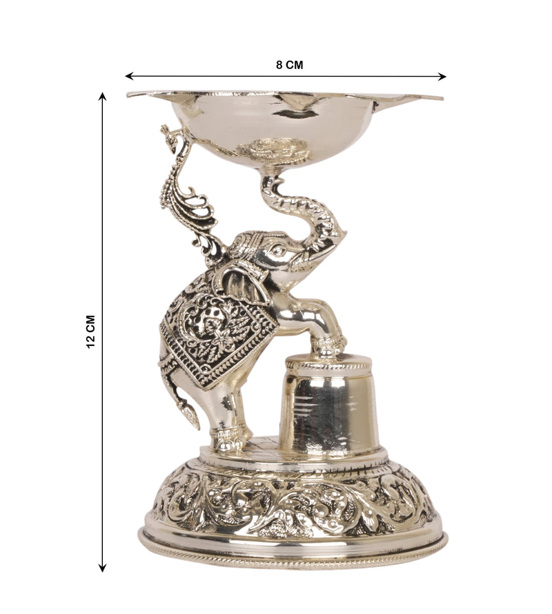 Elephant of Light: Silver-Coated Brass Diya (Oil Lamp)