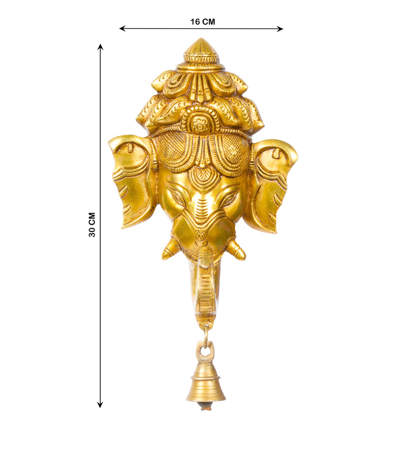 Auspicious Beginnings: Handcrafted Brass Ganesha Face Wall Hanging with Bell