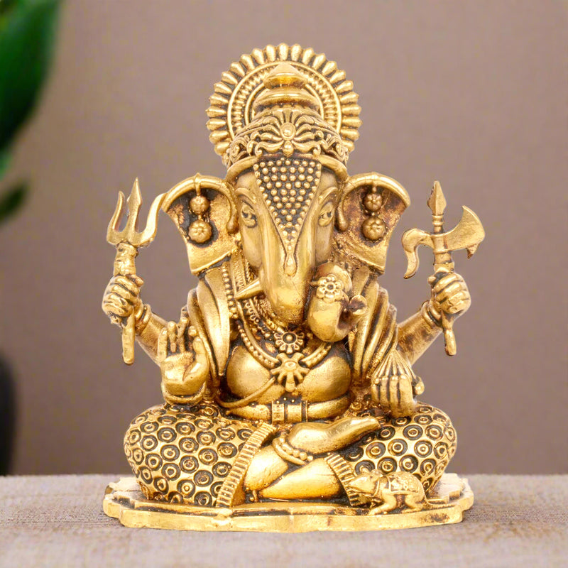 Divine Might: Handcrafted Brass Ganesha Idol with Trishul