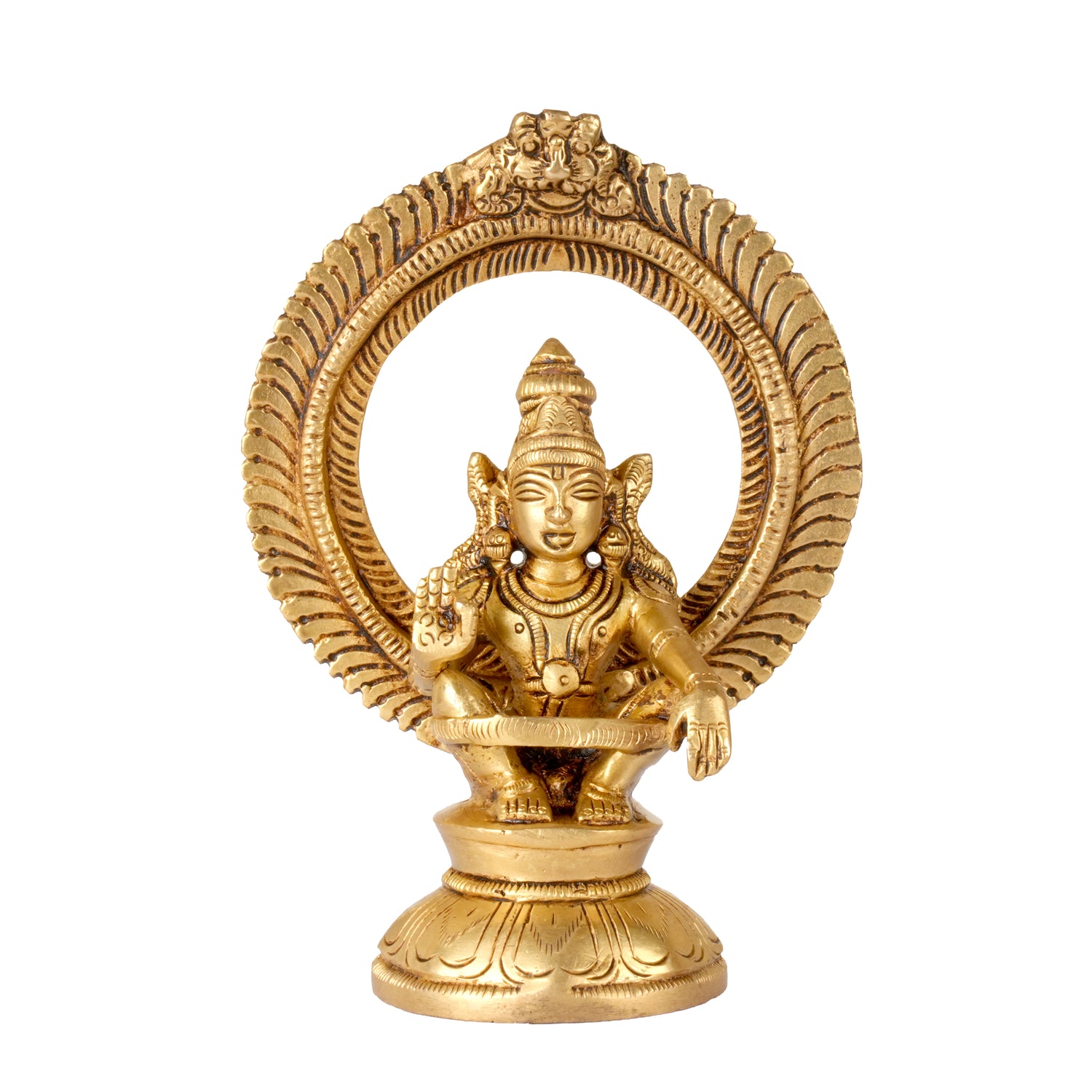 Handcrafted Brass Lord Ayyappa Idol with Prabhavali Arch