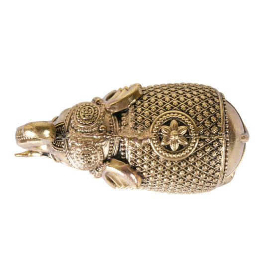 Handcrafted Brass Elephant Statue | Ornate Diamond Pattern Saddle