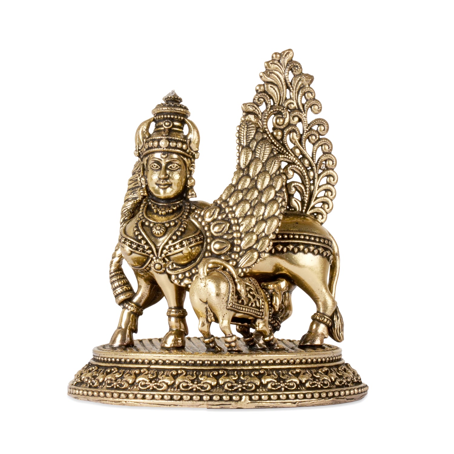 Handcrafted Brass Kamdhenu Cow and Calf Idol | Sacred Wish-Fulfilling Cow
