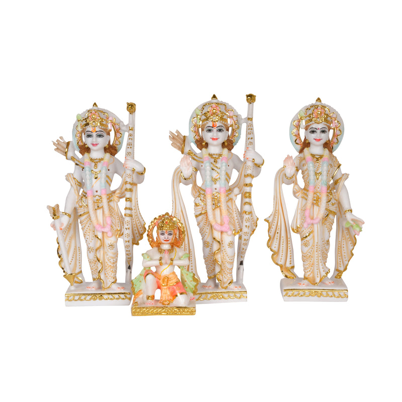 Ethereal Hand-Painted Ivory-hued & Gold Marble Rama Darbar Idol Set