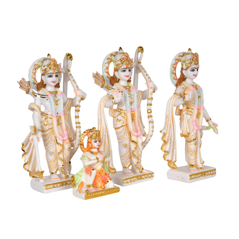 Ethereal Hand-Painted Ivory-hued & Gold Marble Rama Darbar Idol Set
