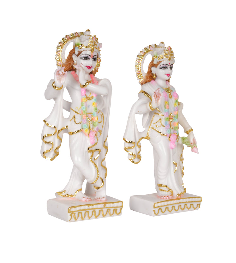 Divine Purity: Hand-Painted White and Gold Radha Krishna Idol Set