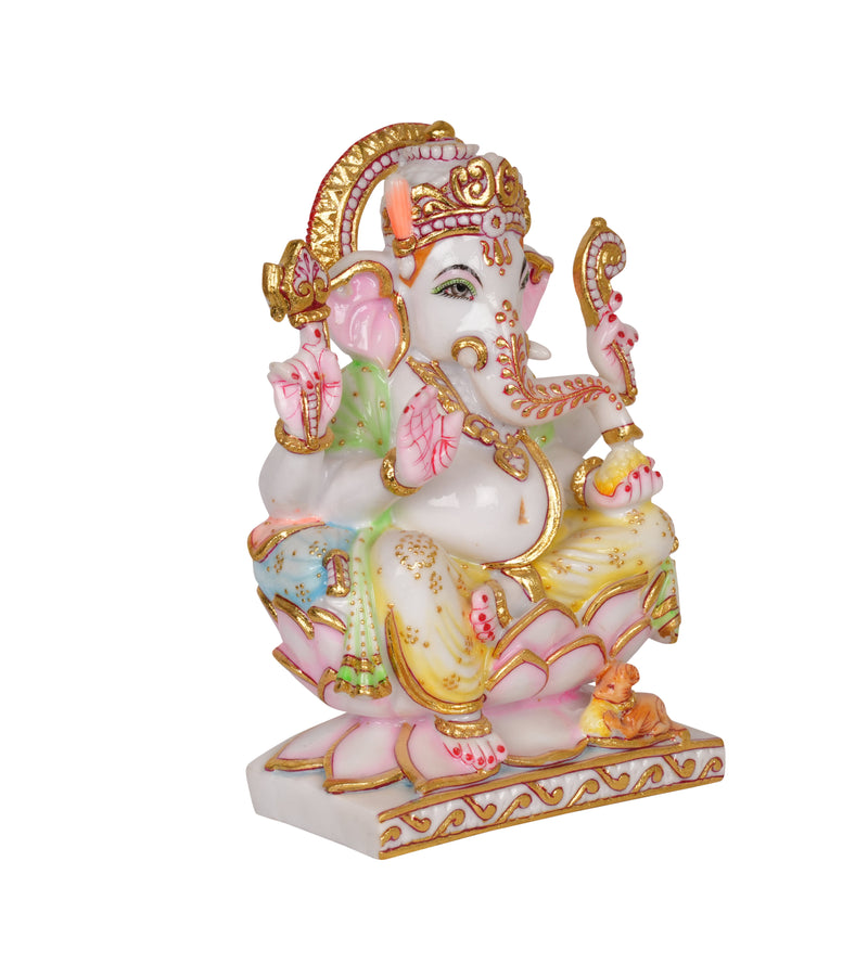 Lord Ganesha Murti – Seated on Lotus with Modak & Mushak