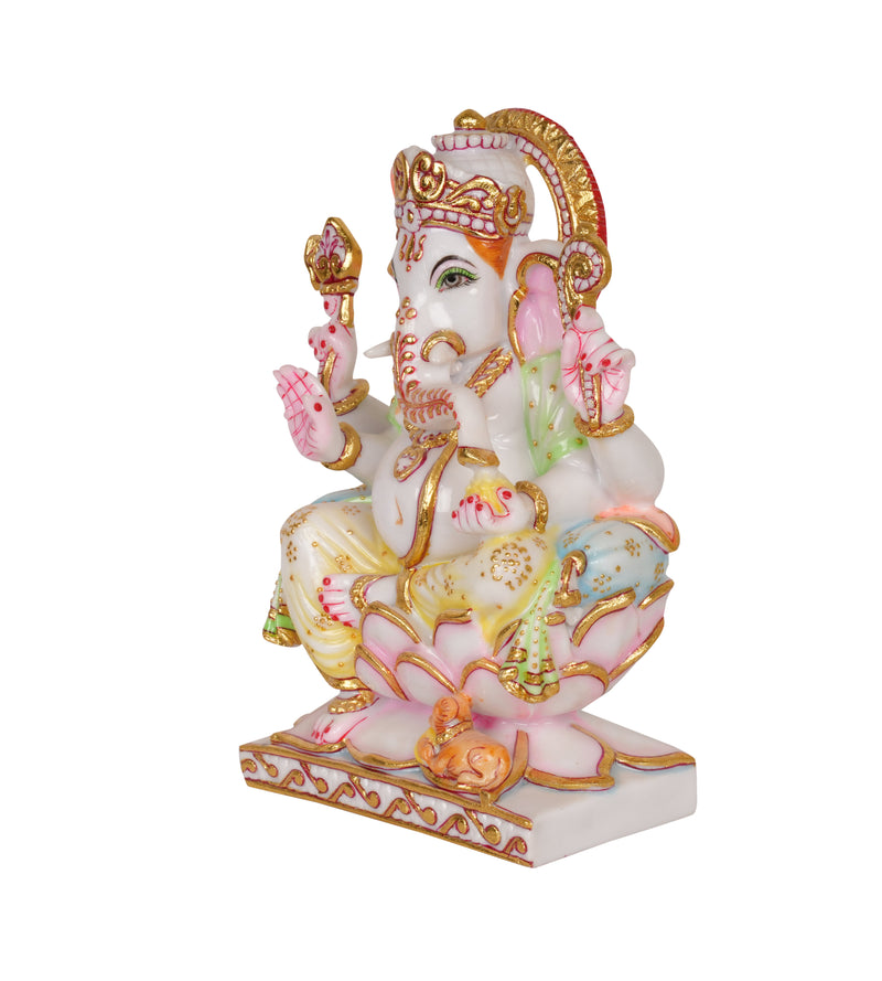 Lord Ganesha Murti – Seated on Lotus with Modak & Mushak