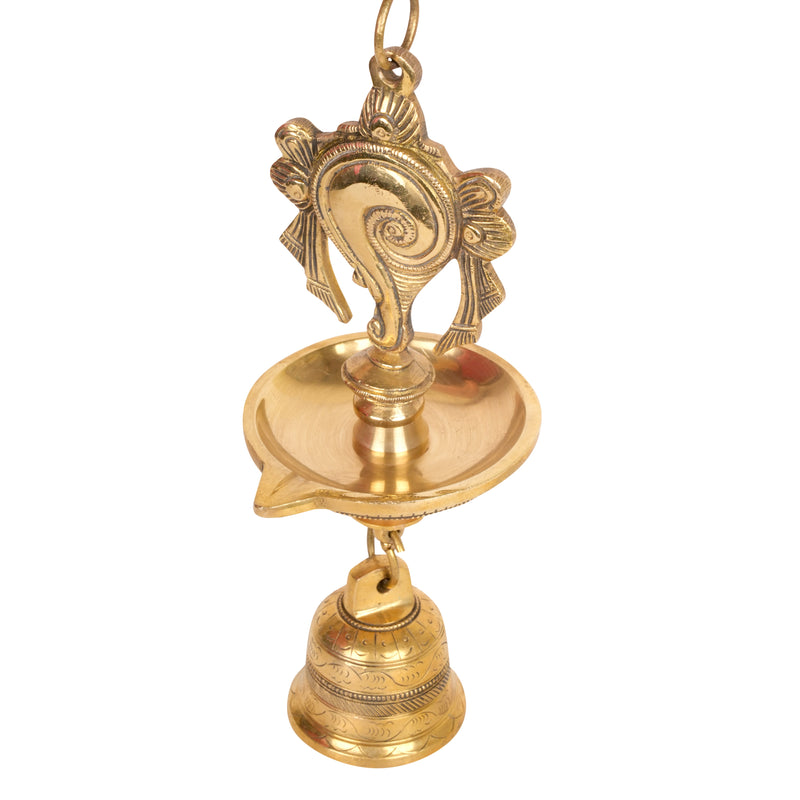 Divine Chime: Handcrafted Brass Hanging Deepam (Oil Lamp) with Bell