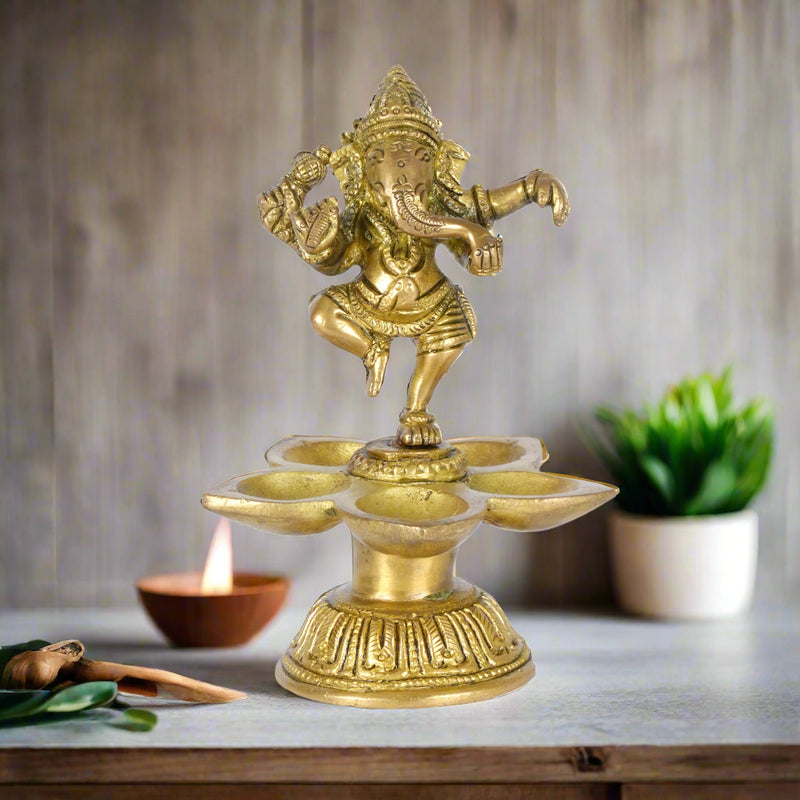 Handcrafted Brass Ganesha Lotus Oil Lamp