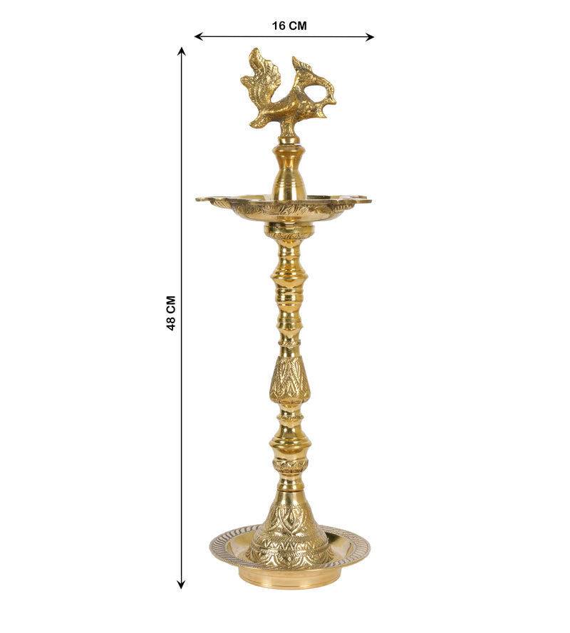Handcrafted Brass Peacock Vilakku: The Traditional Five-Spout Oil Lamp