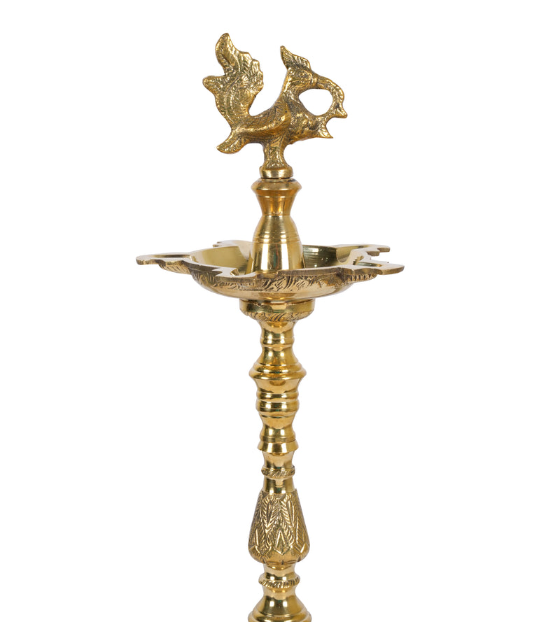 Handcrafted Brass Peacock Vilakku: The Traditional Five-Spout Oil Lamp