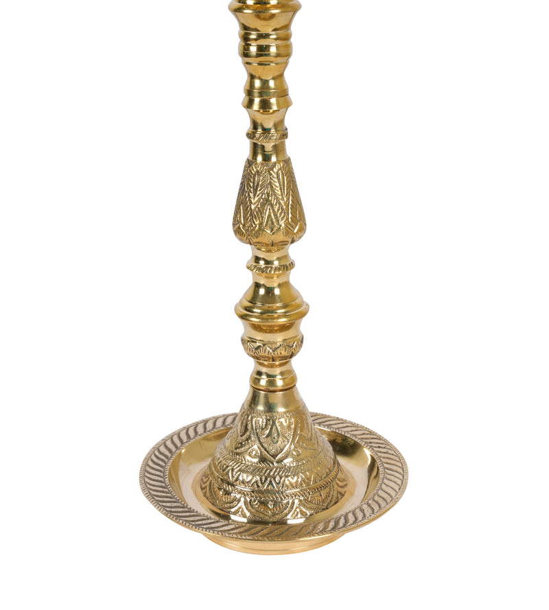 Handcrafted Brass Peacock Vilakku: The Traditional Five-Spout Oil Lamp