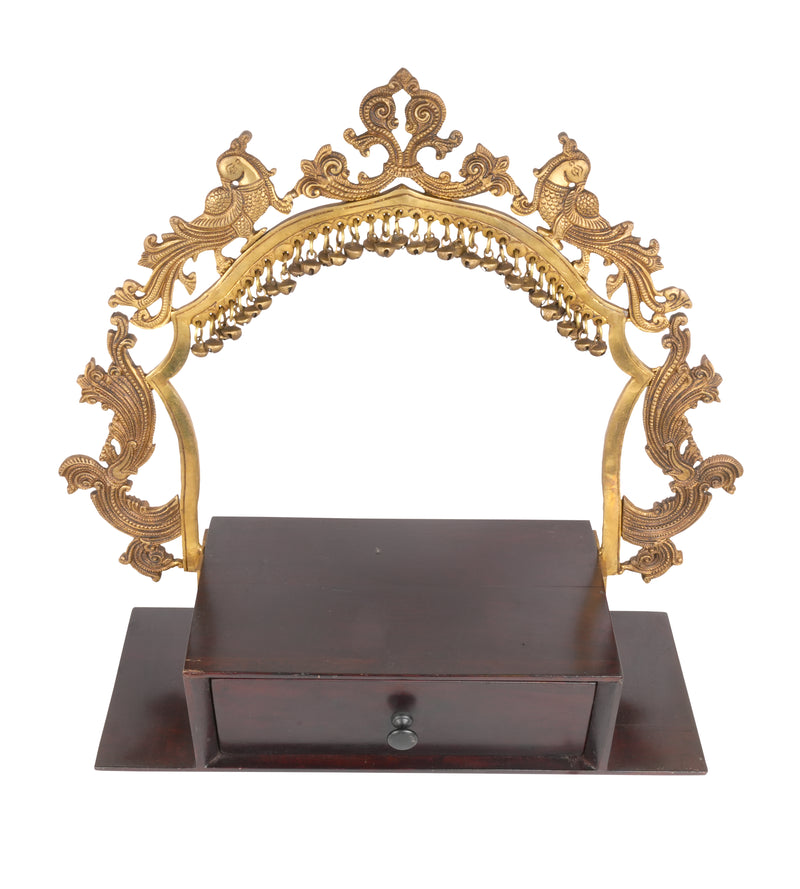 Handcrafted Brass and Wooden Decorative Stand – Traditional Indian Craft