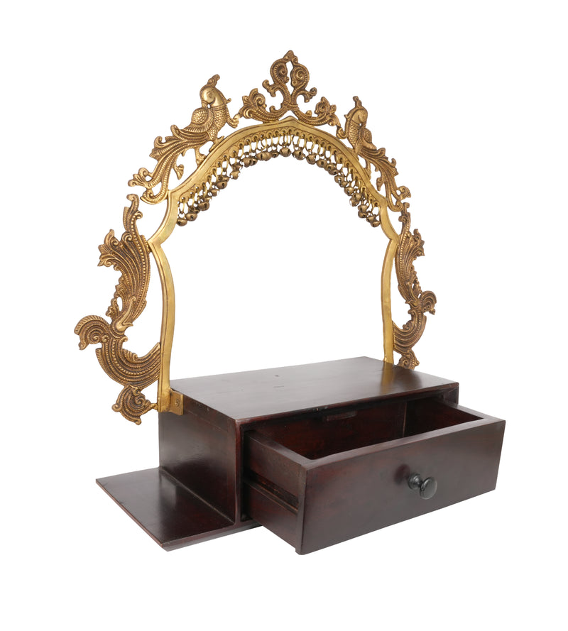 Handcrafted Brass and Wooden Decorative Stand – Traditional Indian Craft