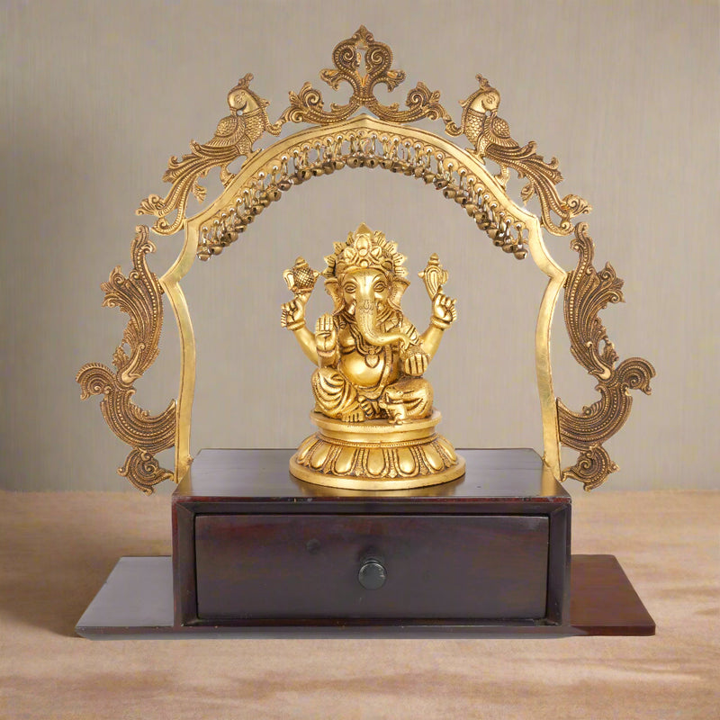 Handcrafted Brass and Wooden Decorative Stand – Traditional Indian Craft