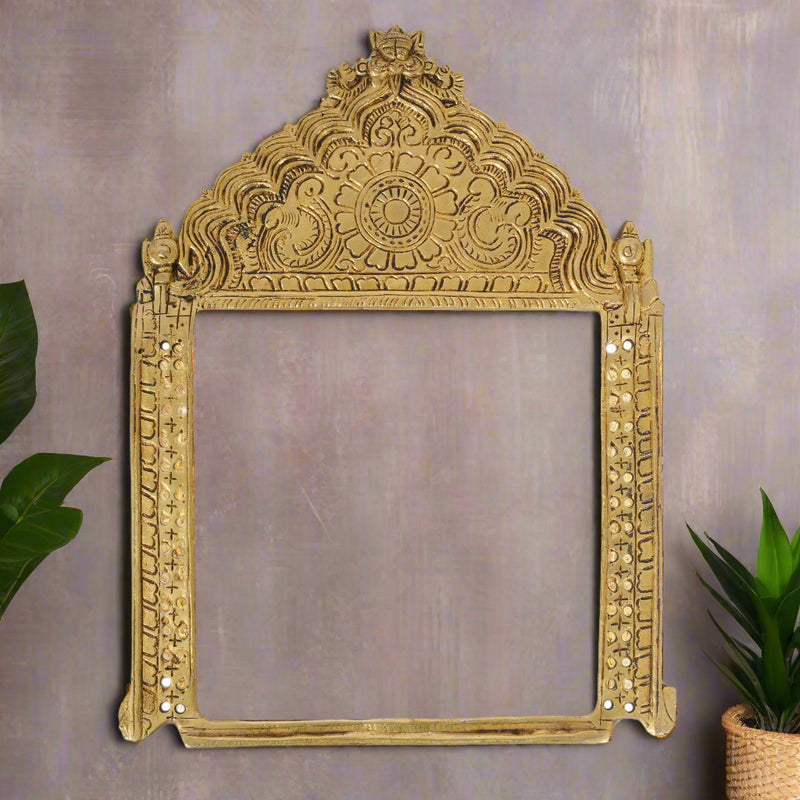 Handcrafted Floral Prabhavali Frame – Temple Elegance in Brass