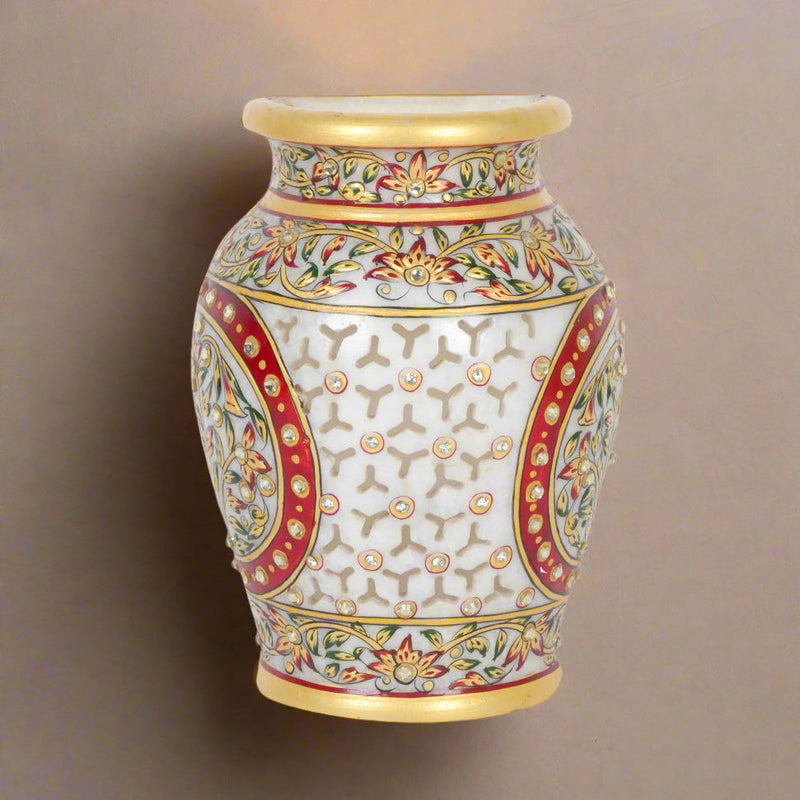 Hand-Painted Marble Decorative Vase | Ornate Indian Heritage Accent