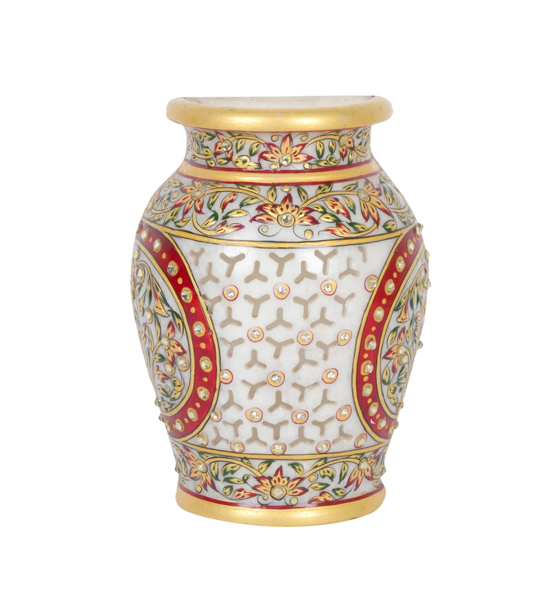 Hand-Painted Marble Decorative Vase | Ornate Indian Heritage Accent
