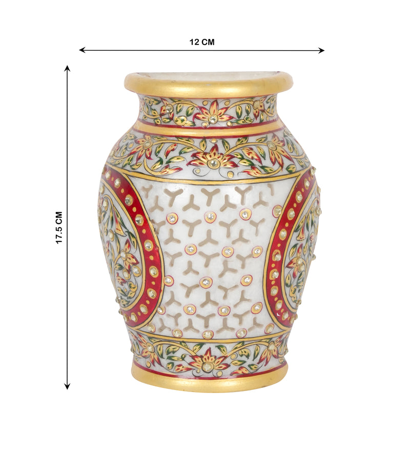 Hand-Painted Marble Decorative Vase | Ornate Indian Heritage Accent