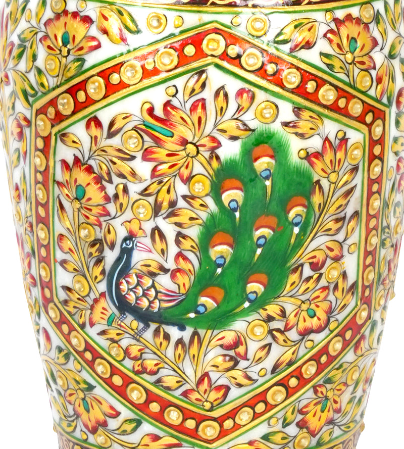 Peacock's Canvas: Hand-Painted Marble Wall Vase | Rajasthani Floral Art Decor