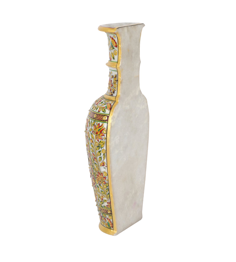 Peacock's Canvas: Hand-Painted Marble Wall Vase | Rajasthani Floral Art Decor