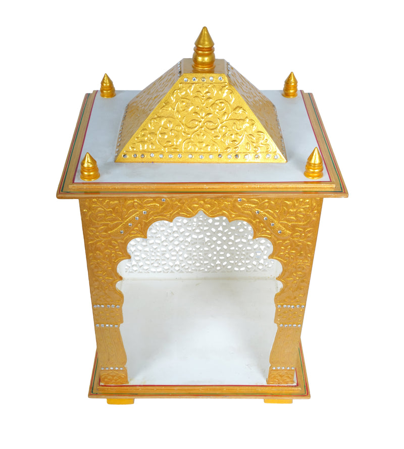 Divine Abode: Golden & White Acrylic Home Temple | Intricate Jali Mandir for Pooja
