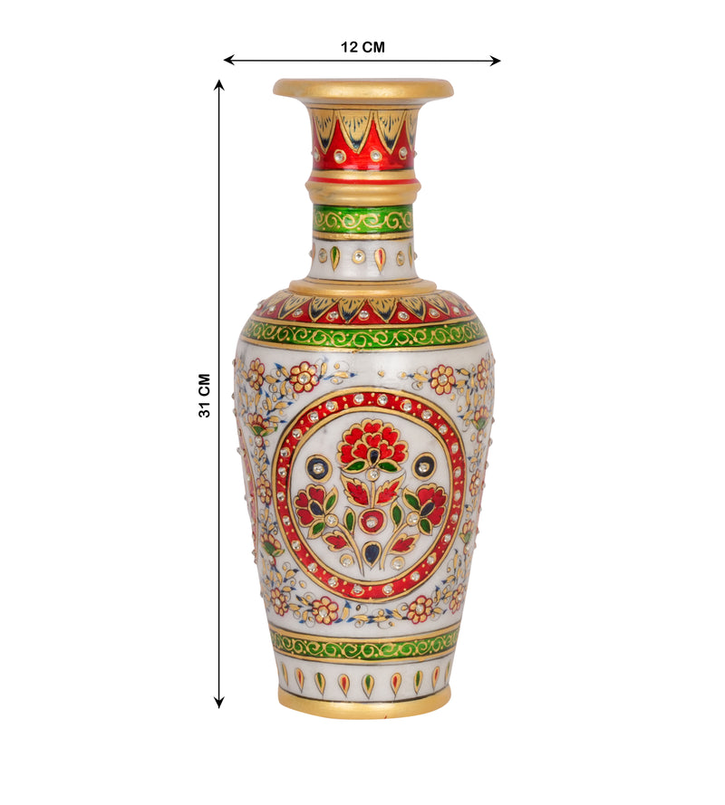 Hand-Painted Floral Marble Vase – Traditional Rajasthani Artwork