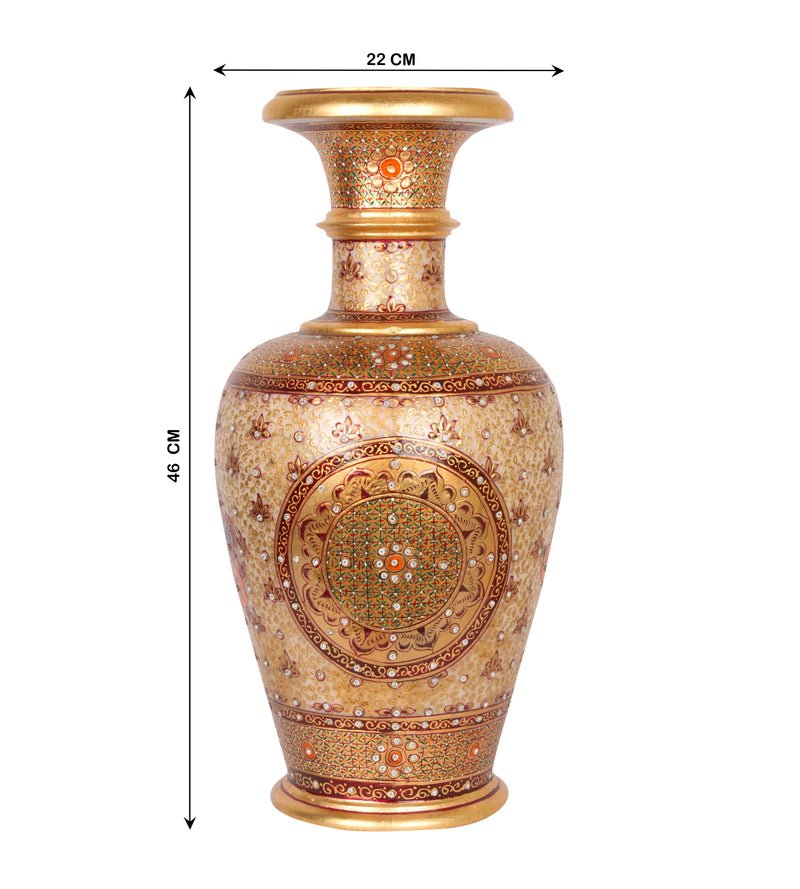 Golden Mandala: Hand-Embellished Marble Vase | Ornate Indian Decorative Art