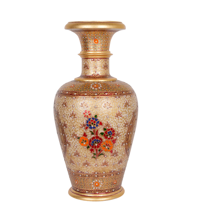 Golden Mandala: Hand-Embellished Marble Vase | Ornate Indian Decorative Art
