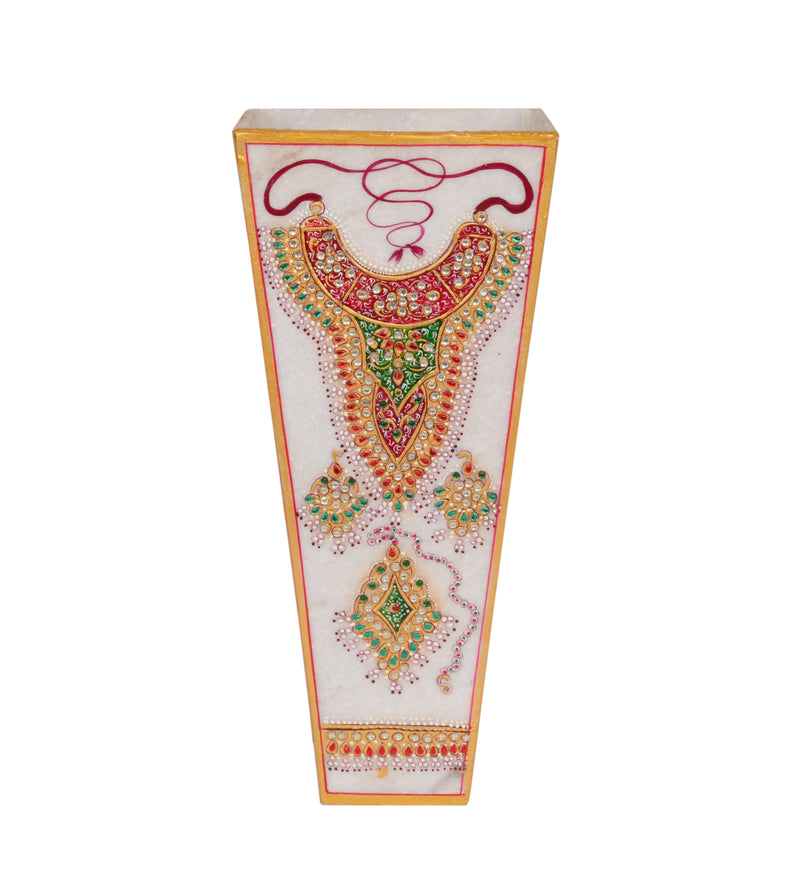 Handcrafted Marble Vase with Traditional Rajasthani Meenakari Artwork