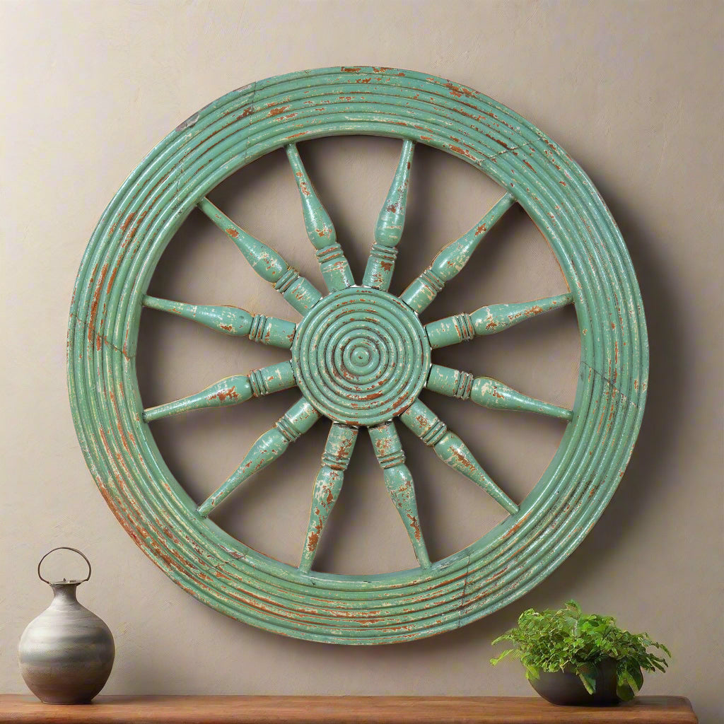 Chakra Panel - Handcrafted Wooden Wall Accent with Spoke Wheel Design