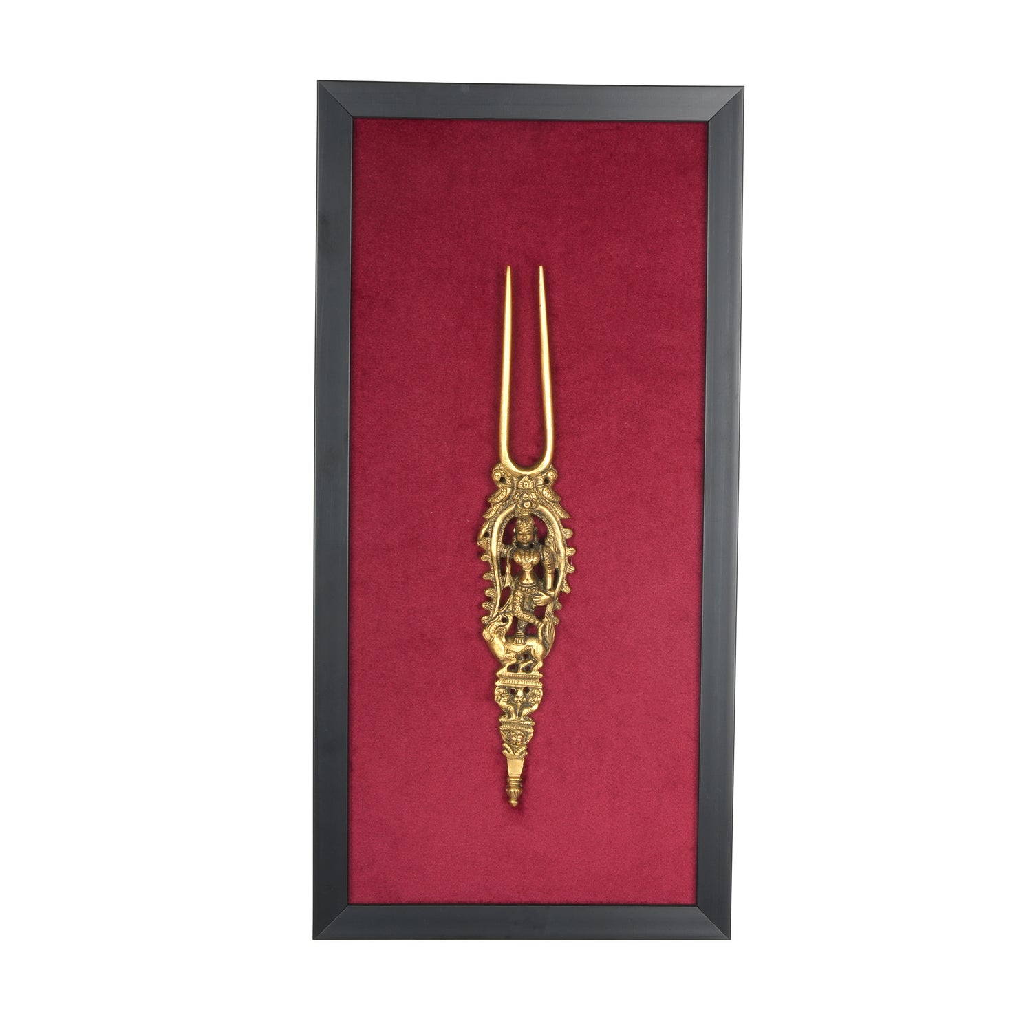 Handcrafted Traditional Brass Deity Hairpin Frame | Framed Velvet Wall Art