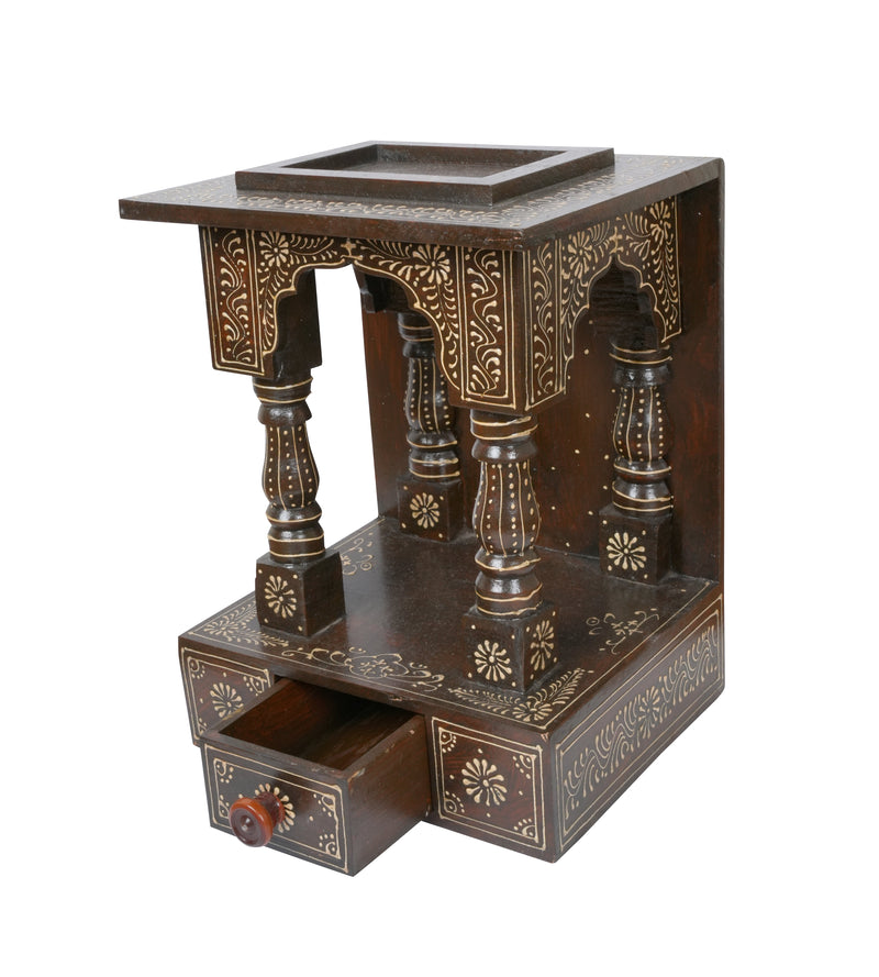 Handcrafted Rajasthani Wooden Temple with Drawers – Traditional Jharoka Design