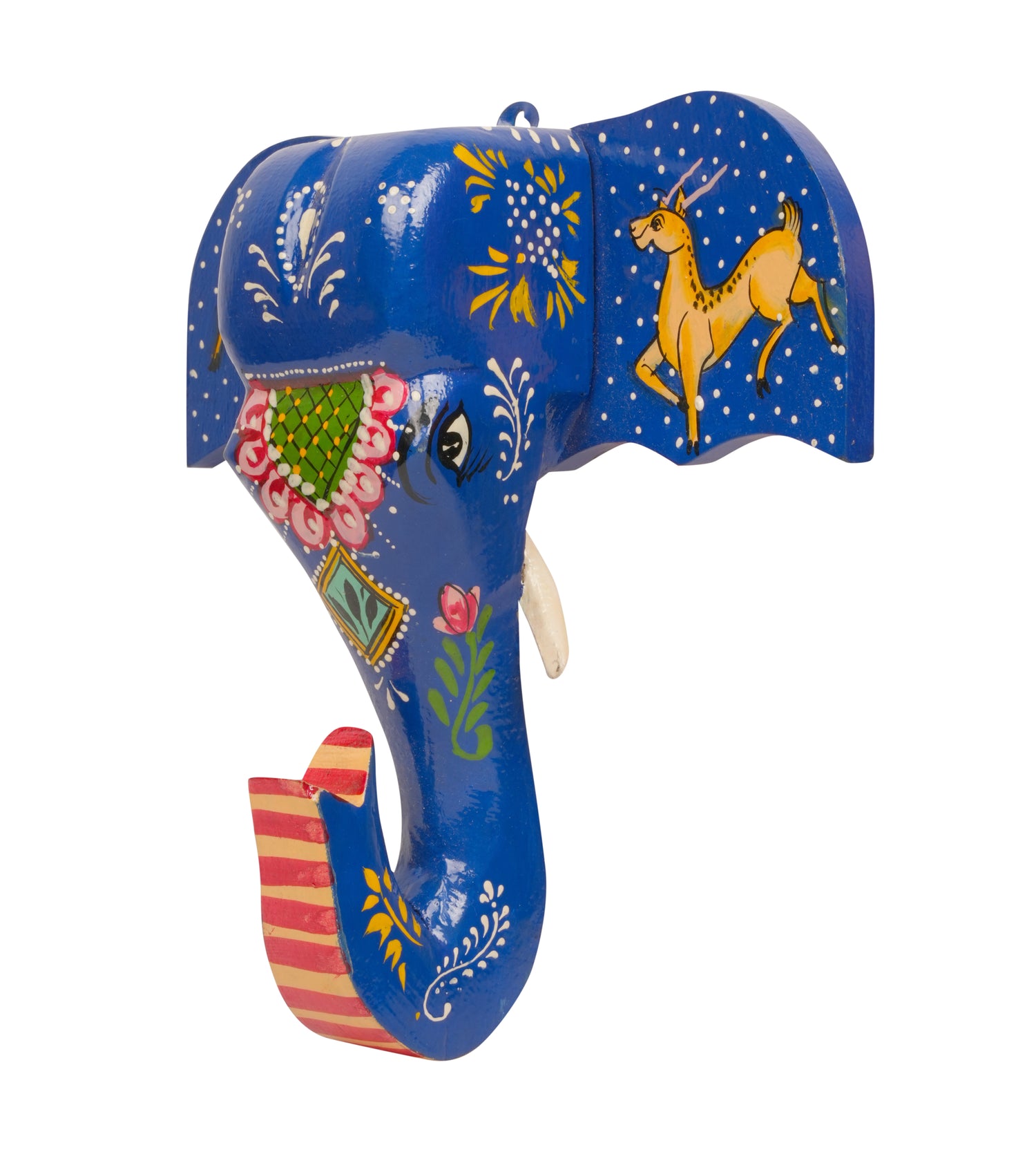 Folk Art Wooden Handpainted Elephant Head - Small