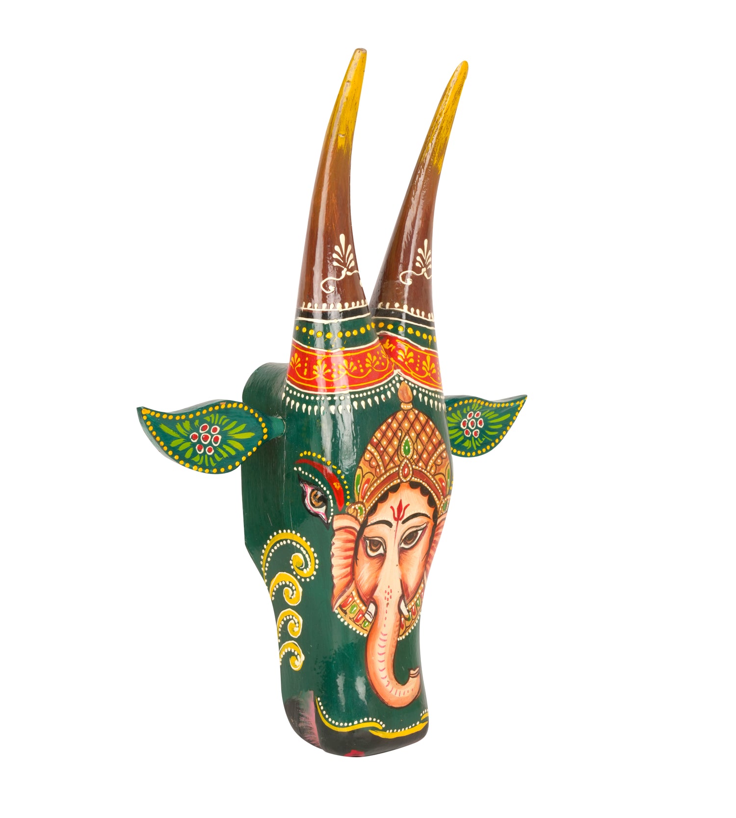 Hand-Painted Wooden Bull Head - Large