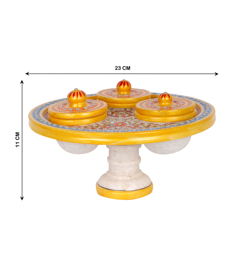 Handcrafted Marble Revolving Decor Set with Intricate Meenakari Artwork - A Stunning Touch of Rajasthan’s Tradition