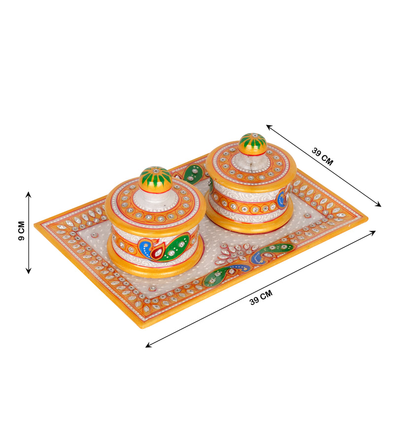Handcrafted Marble Dry Fruit Set – Traditional Rajasthani Artwork