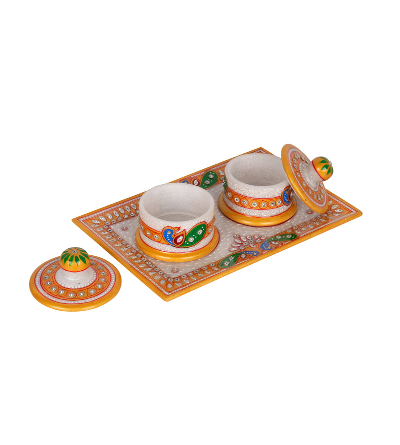 Handcrafted Marble Dry Fruit Set – Traditional Rajasthani Artwork