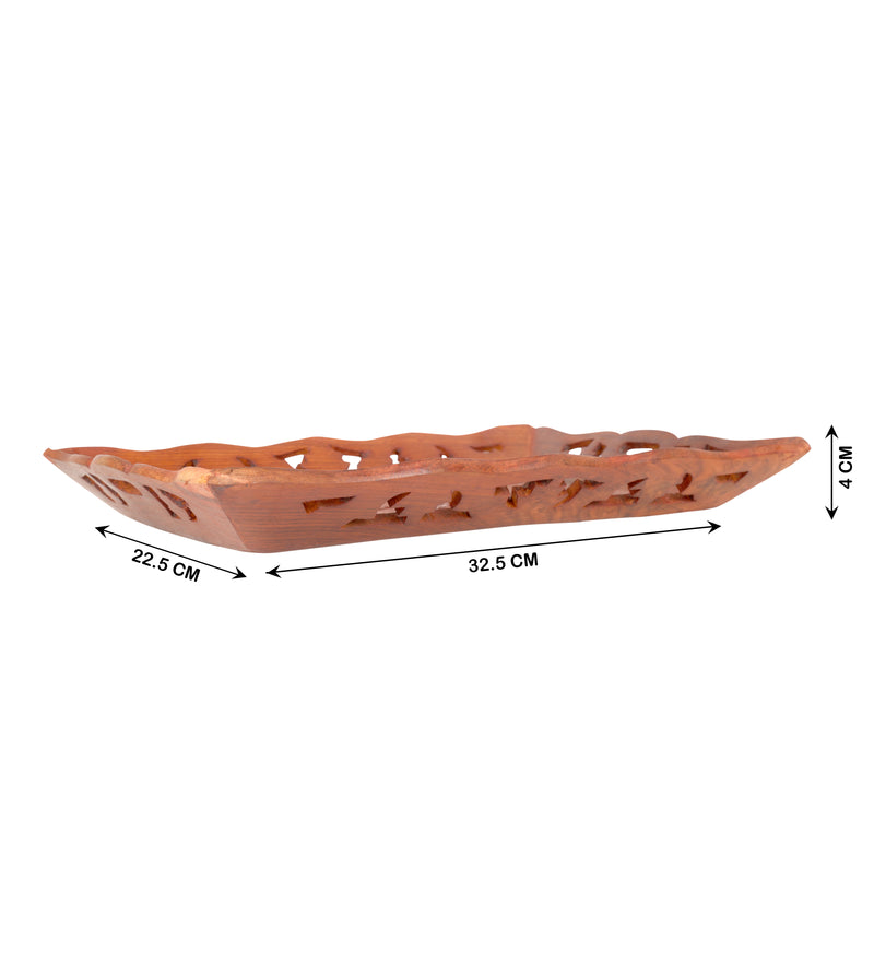 Hand-Carved Rosewood Tray with Brass Inlay Kerala Craft