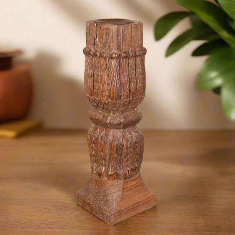Antique Wooden Candle Holder – Traditional Design with Vintage Appeal