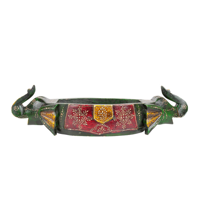 Handcrafted Decorative Wooden Bowl – Traditional Rajasthani Art with Peacock Motifs