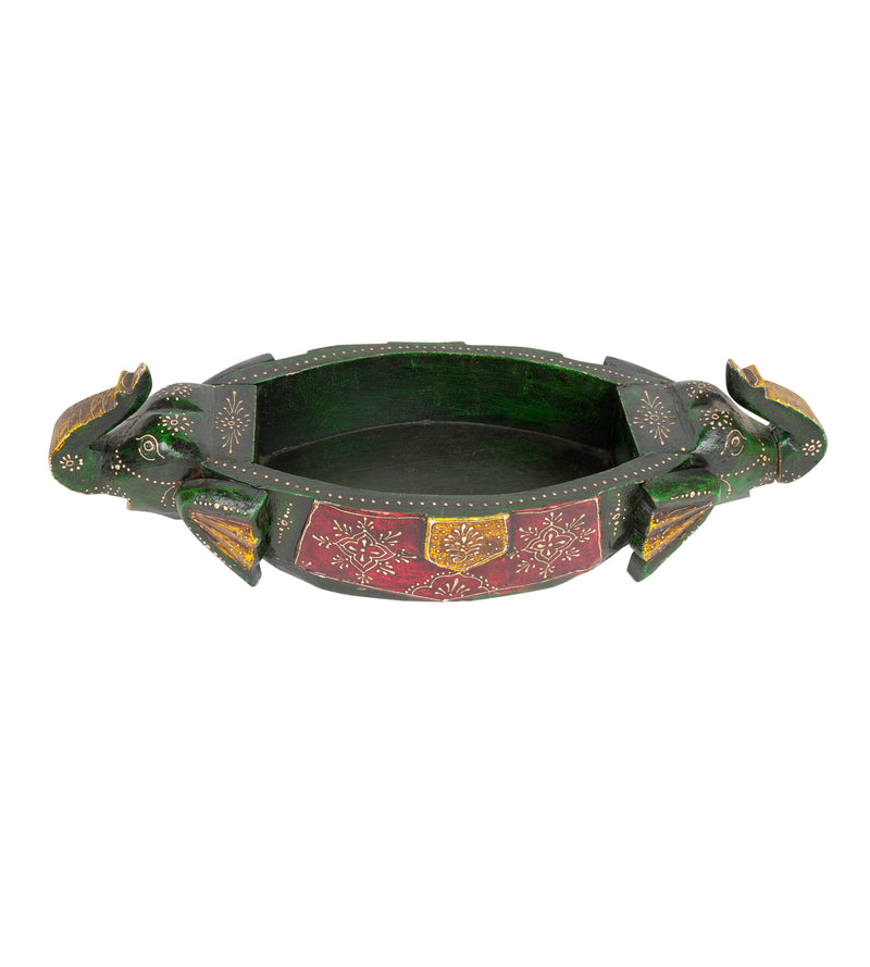 Handcrafted Decorative Wooden Bowl – Traditional Rajasthani Art with Peacock Motifs