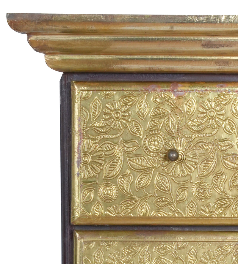 Wooden Storage Cabinet with Brass Detailing – Elegant Design with Five Drawers