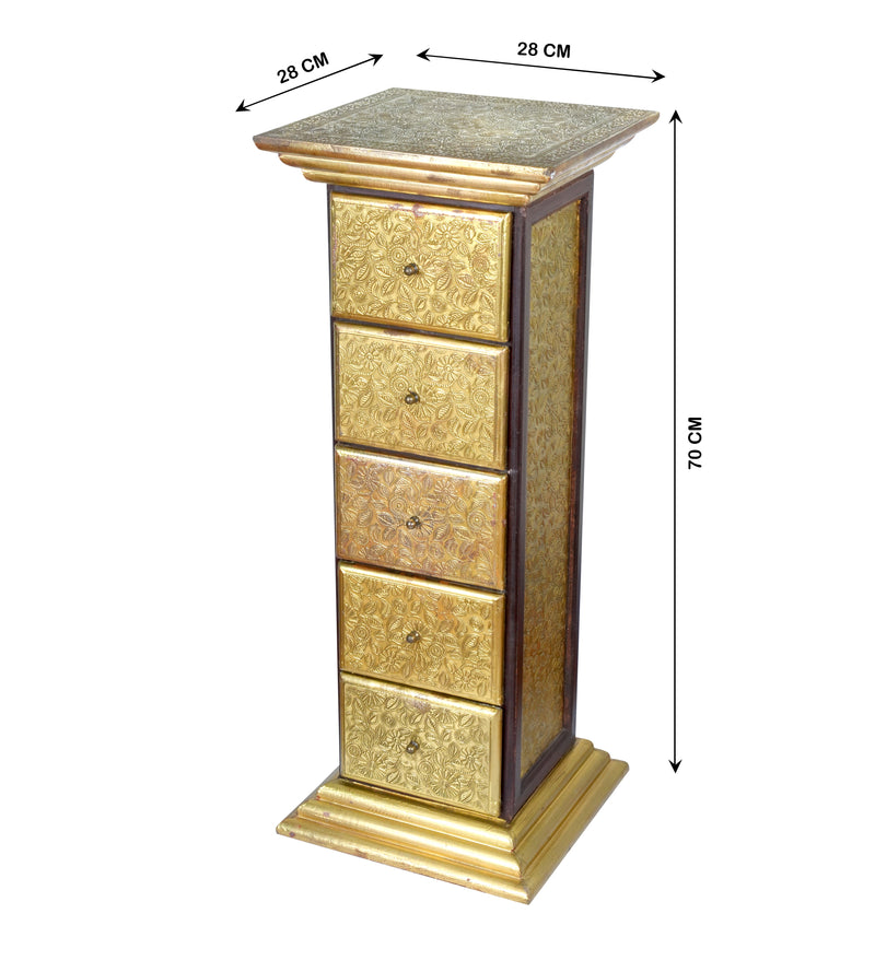 Wooden Storage Cabinet with Brass Detailing – Elegant Design with Five Drawers