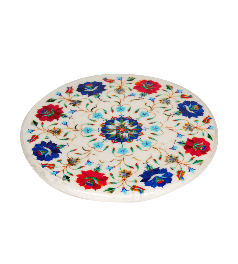 Handcrafted Marble Chakla with Artistic Floral Design