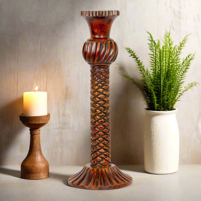 Checkered Wooden Candleholders – Large