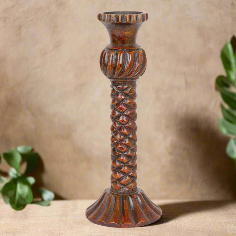 Checkered Wooden Candleholders – Small