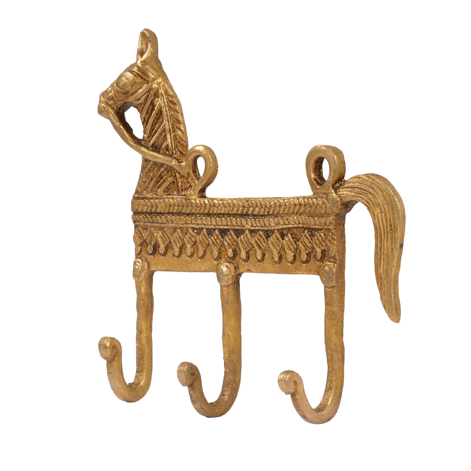 Handcrafted Traditional Brass Horse Wall Hook | Triple-Hook Heritage Wall Decor