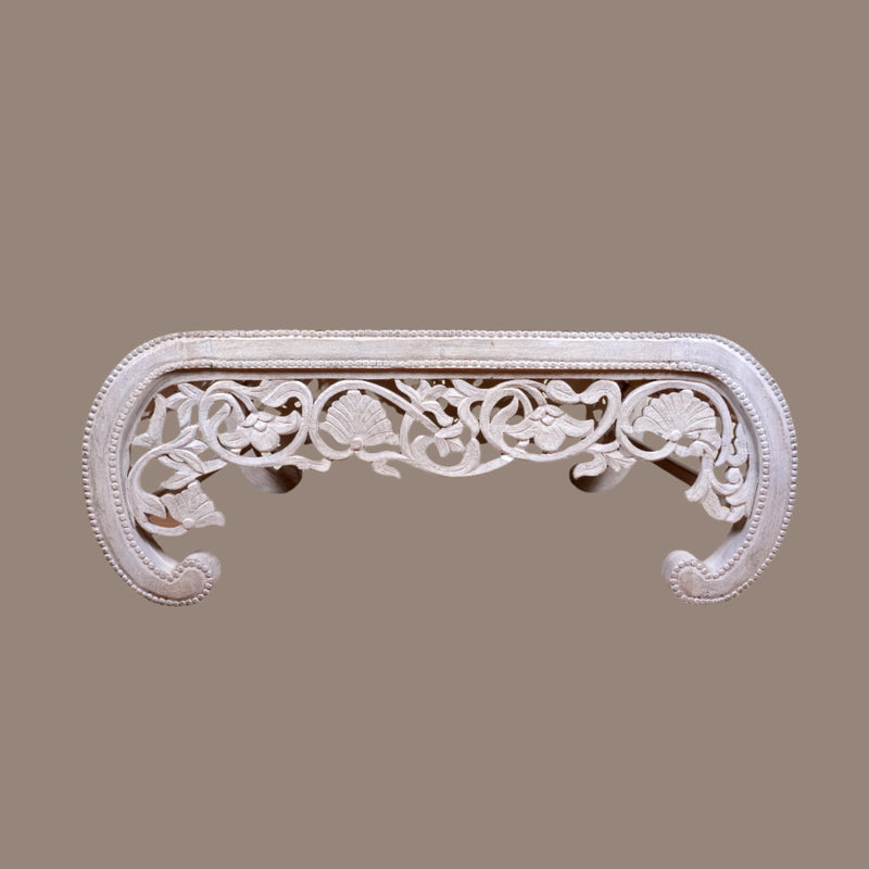Handcrafted Wooden Coffee Table with Intricate Carved Detailing