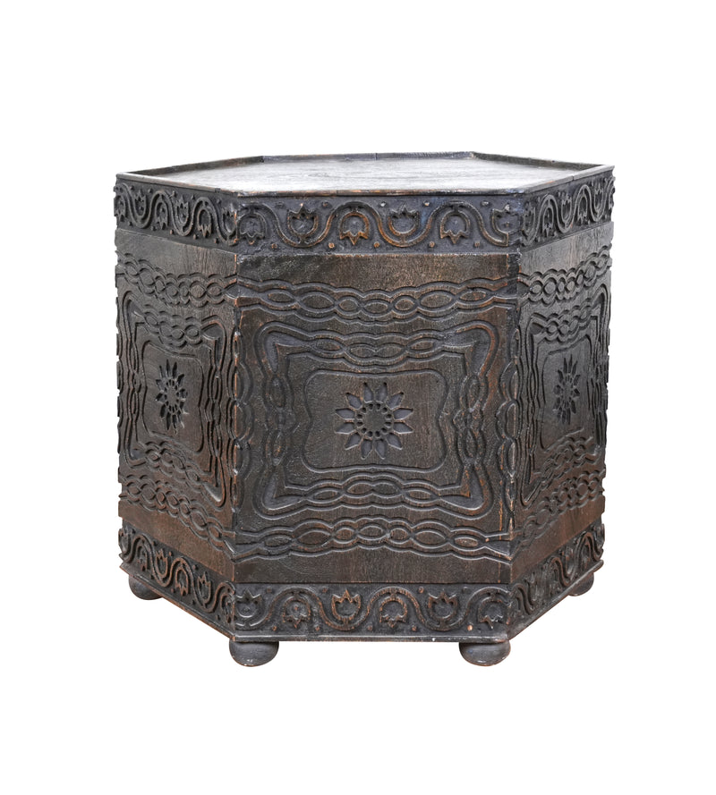 Wooden Decorative Cylinder/Stool with Intricate Carvings
